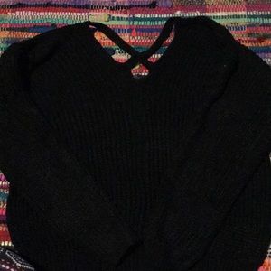 Black Strappy Sweater Criss Cross front / back